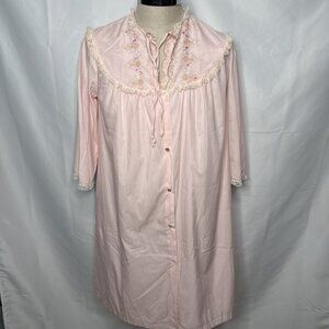 Vintage Barbizon Peignoir Nightgown Robe Size M Pink Lace Embroidered 2 Pcs New